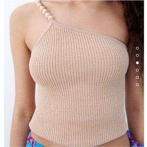 Zara Asymmetric One Shoulder Beaded Knit Top NWT